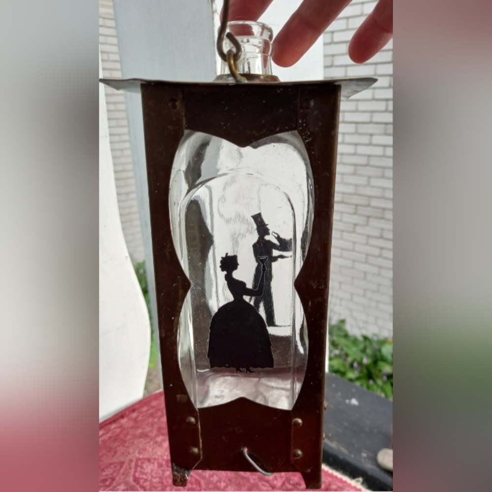 Vintage Lantern Style Decanter with a square glass bottle and people silhouettes